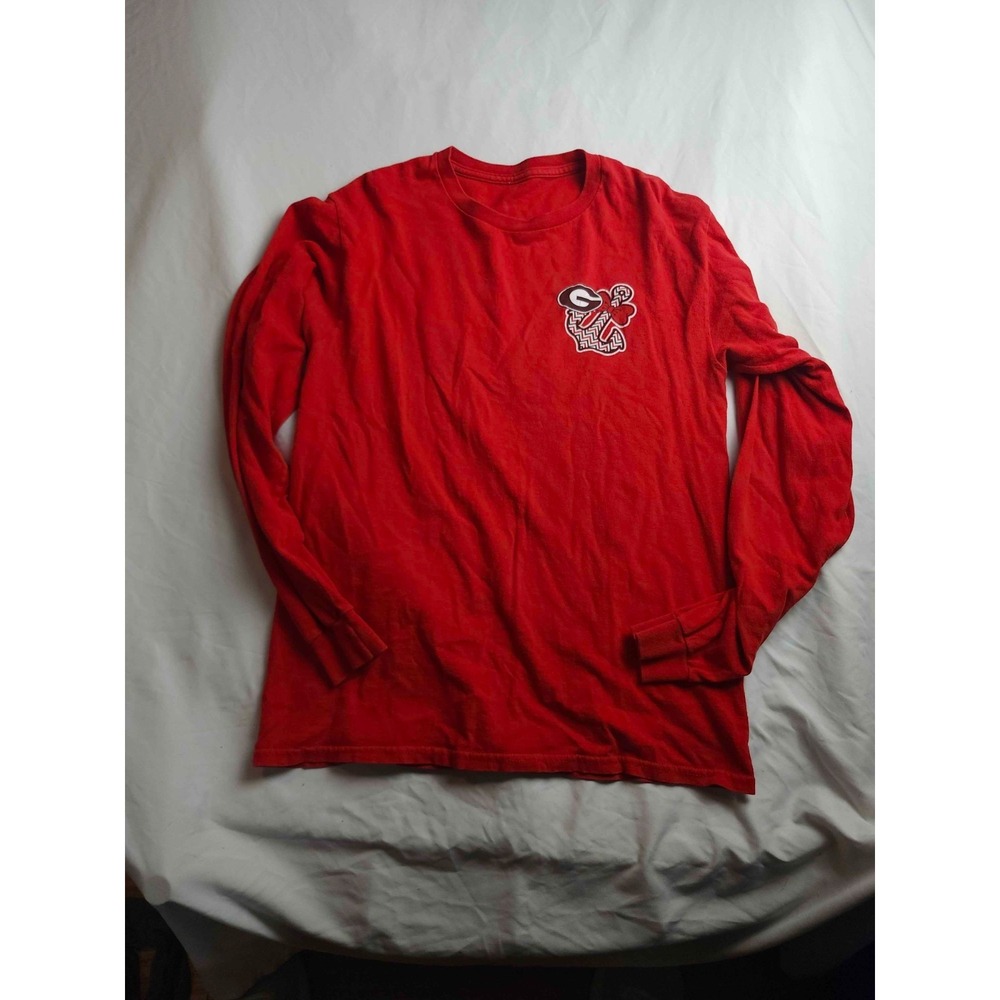 Georgia Bulldogs T-Shirt Top Womens Red Graphic Print Long Sleeve Bow Anchor